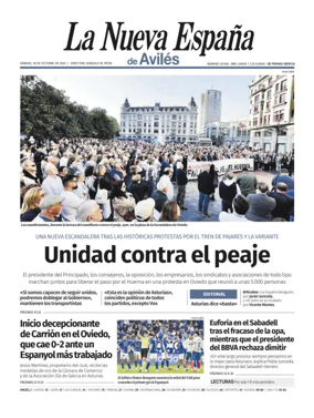 Cover of La Nueva España (Avilés)