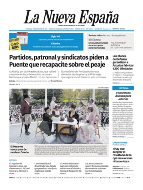 Cover of La Nueva España (Oviedo)