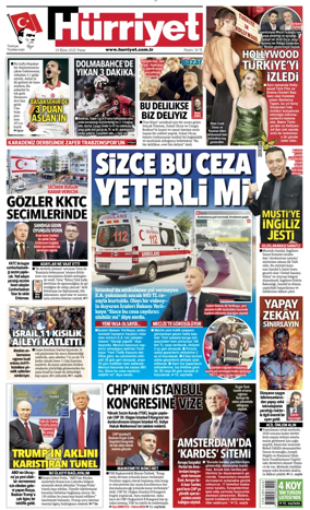 Cover of Hurriyet Print Edition