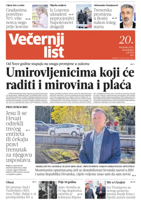 Cover of Večernji list BiH