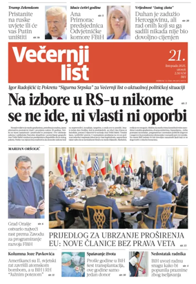 Cover of Večernji list BiH
