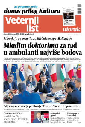 Cover of Večernji list - Zagreb