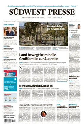 Cover of Südwest Presse (Metzinger Uracher Volksblatt / Der Ermstalbote)