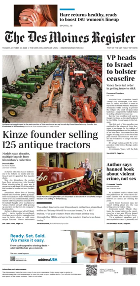 Cover of The Des Moines Register