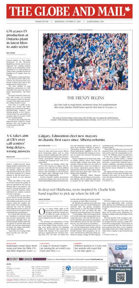 Cover of The Globe and Mail (Prairie Edition)