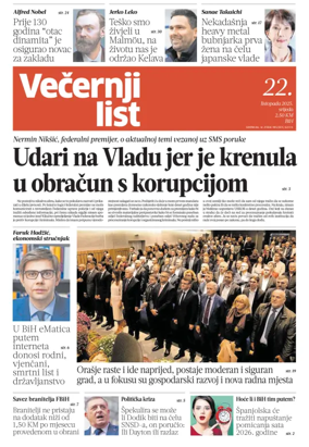 Cover of Večernji list BiH