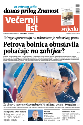 Cover of Večernji list - Zagreb