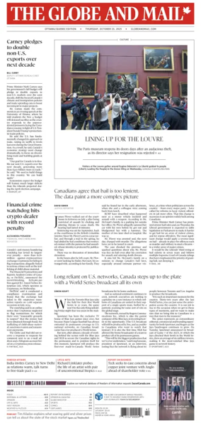 Cover of The Globe and Mail (Ottawa/Quebec Edition)