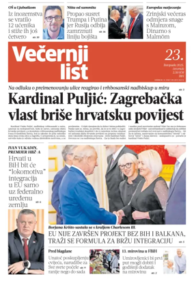Cover of Večernji list BiH
