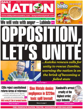 Cover of Daily Nation Newspaper