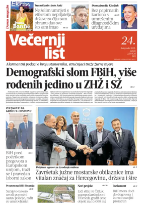 Cover of Večernji list BiH