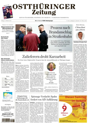 Cover of Ostthüringer Zeitung (Saale-Holzland-Kreis)