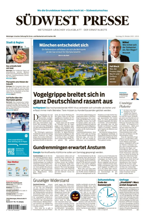 Cover of Südwest Presse (Metzinger Uracher Volksblatt / Der Ermstalbote)