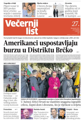 Cover of Večernji list BiH