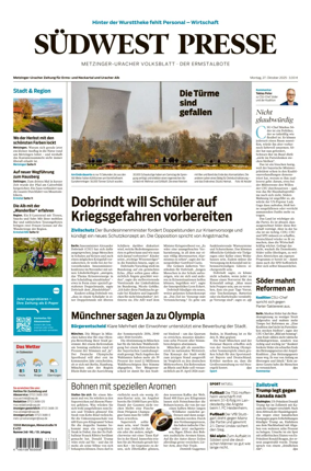 Cover of Südwest Presse (Metzinger Uracher Volksblatt / Der Ermstalbote)