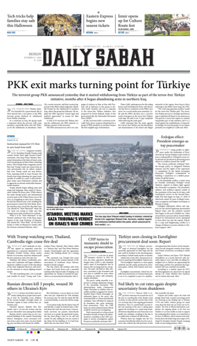 Cover of Daily Sabah (Turkey)
