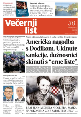 Cover of Večernji list BiH