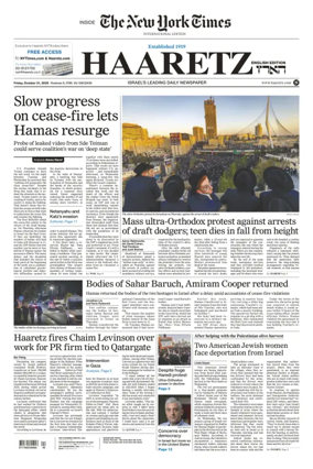 Cover of Haaretz english edition (Friday)