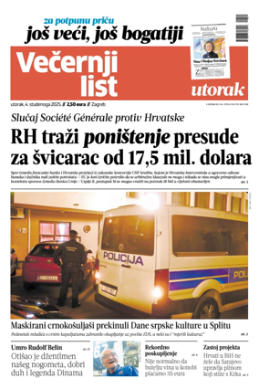 Cover of Večernji list - Zagreb