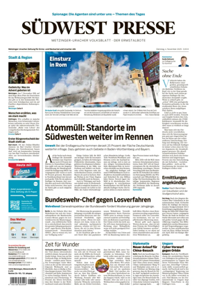 Cover of Südwest Presse (Metzinger Uracher Volksblatt / Der Ermstalbote)