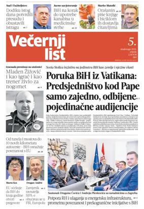 Cover of Večernji list BiH