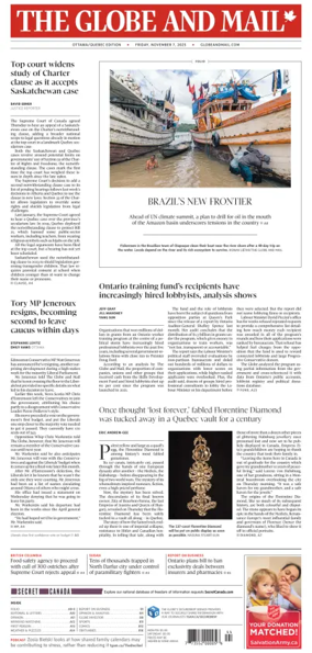 Cover of The Globe and Mail (Ottawa/Quebec Edition)