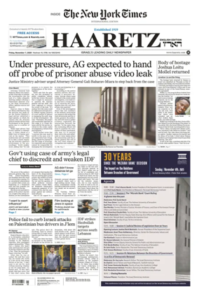 Cover of Haaretz english edition (Friday)