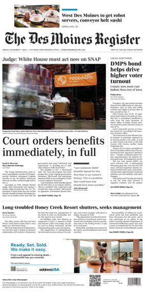 Cover of The Des Moines Register