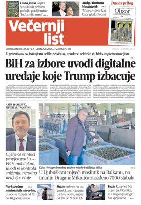 Cover of Večernji list BiH