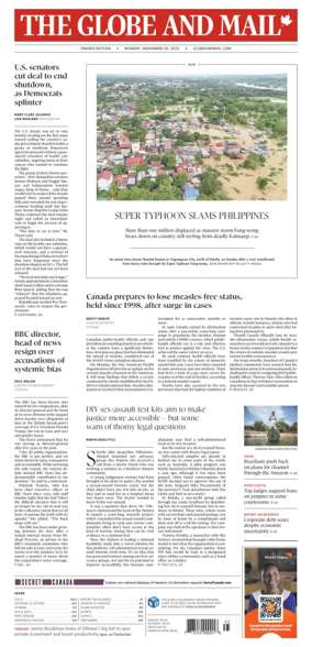 Cover of The Globe and Mail (Prairie Edition)