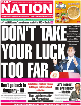 Cover of Daily Nation Newspaper