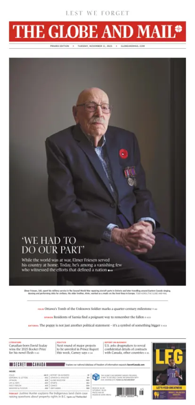 Cover of The Globe and Mail (Prairie Edition)