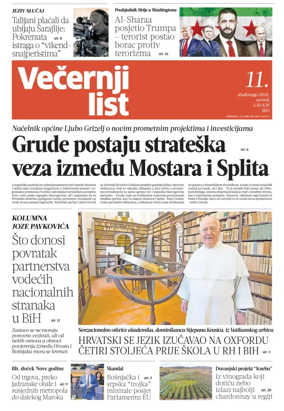 Cover of Večernji list BiH