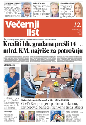 Cover of Večernji list BiH