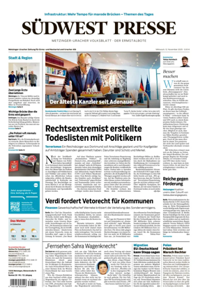 Cover of Südwest Presse (Metzinger Uracher Volksblatt / Der Ermstalbote)