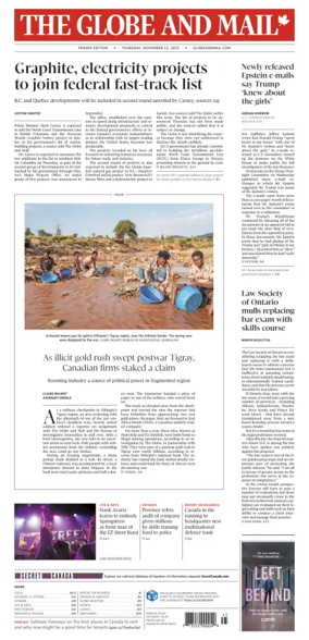 Cover of The Globe and Mail (Prairie Edition)