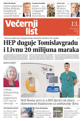 Cover of Večernji list BiH