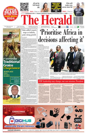 Cover of The Herald (Zimbabwe)