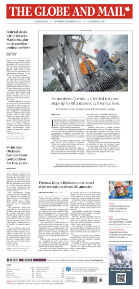 Cover of The Globe and Mail (Prairie Edition)