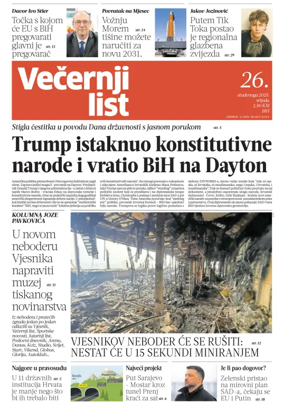 Cover of Večernji list BiH