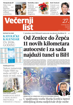 Cover of Večernji list BiH