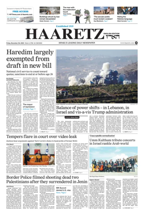 Cover of Haaretz english edition (Friday)