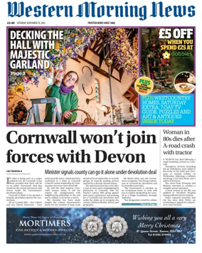 Cover of Western Morning News (Saturday)