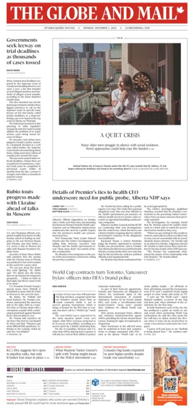 Cover of The Globe and Mail (Ottawa/Quebec Edition)
