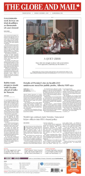 Cover of The Globe and Mail (Prairie Edition)