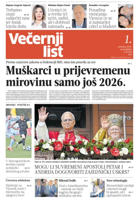 Cover of Večernji list BiH