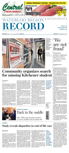 Cover of Waterloo Region Record