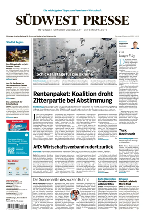 Cover of Südwest Presse (Metzinger Uracher Volksblatt / Der Ermstalbote)