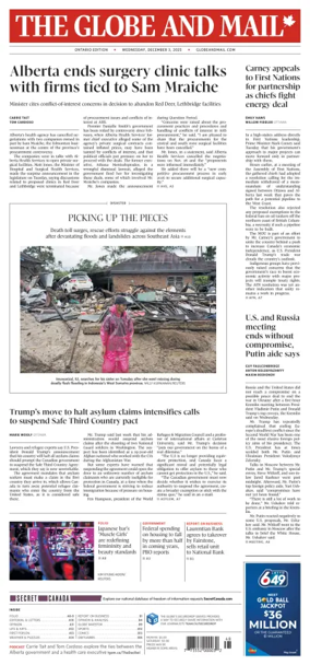 Cover of The Globe and Mail Metro (Ontario Edition)