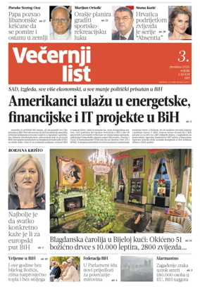 Cover of Večernji list BiH